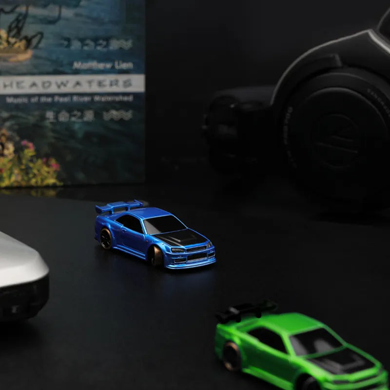 Mini RC Drift Car 1:76 Scale Skyline GT-R C74 - Remote Control, LED Lights & Extreme Drifting