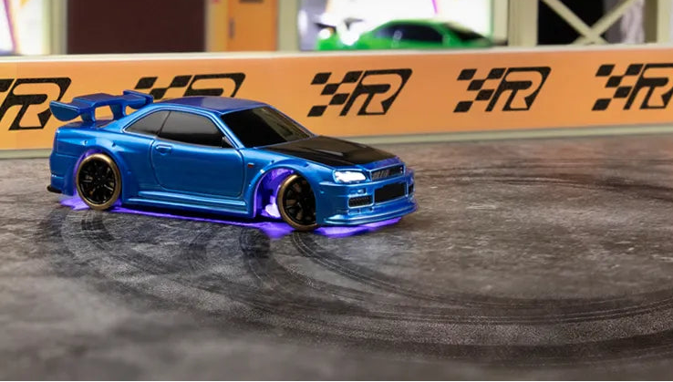 Mini RC Drift Car 1:76 Scale Skyline GT-R C74 - Remote Control, LED Lights & Extreme Drifting