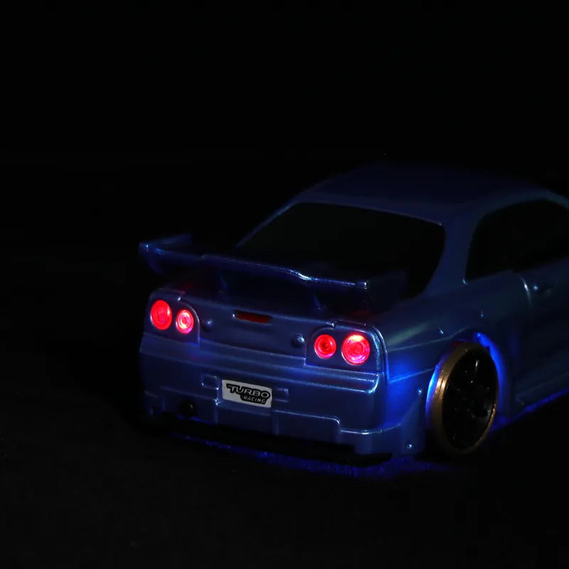 Mini RC Drift Car 1:76 Scale Skyline GT-R C74 - Remote Control, LED Lights & Extreme Drifting